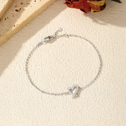 D Color Moissanite 925 Sterling Silver Sweet Romantic Irregular Heart Link Chain Bracelet For Women Fine Jewelry