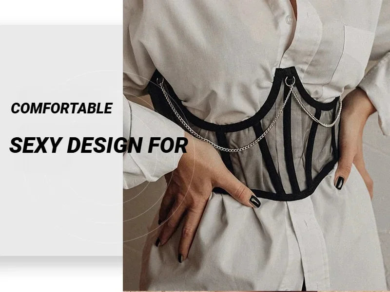 Sexy Corset Underbust Punk Metal Chain Black Women Top Curve Shaper Strap Slimming High Waist Belt Lace Bustiers Mall Goth Corse