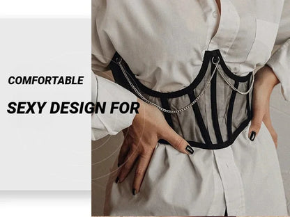 Sexy Corset Underbust Punk Metal Chain Black Women Top Curve Shaper Strap Slimming High Waist Belt Lace Bustiers Mall Goth Corse