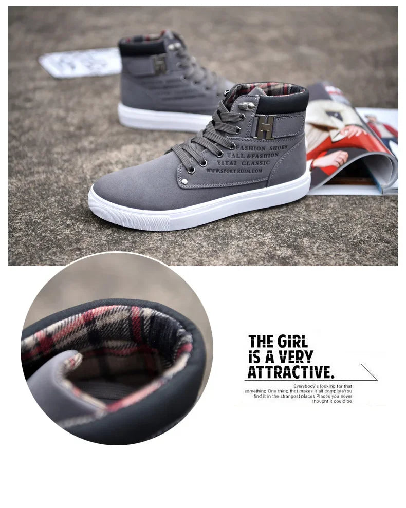 Men's Boots  New Korean Version Men's Shoes High Top Skateboard Shoes Retro Platform Casual Lace Up Men Fashion Boots 2025