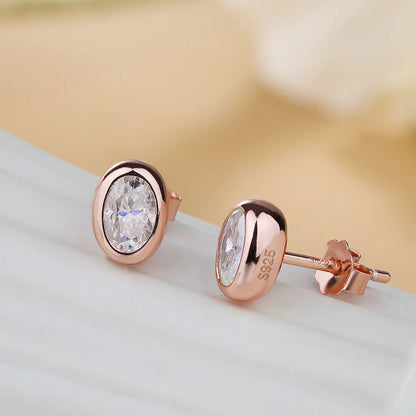 18K Gold Plated 0.5/1c Moissanite Stud Earring for Women Bezel Set Oval Cut Lab Grown Diamond S925 Silver Jewelry With Certified