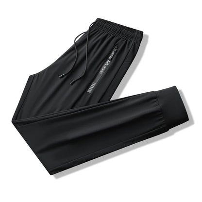 Men's Ice Silk Quick Dry Pants Lightweight Breathable Casual Trousers Elastic Waist Drawstring Sports Pants with Zipper Pockets