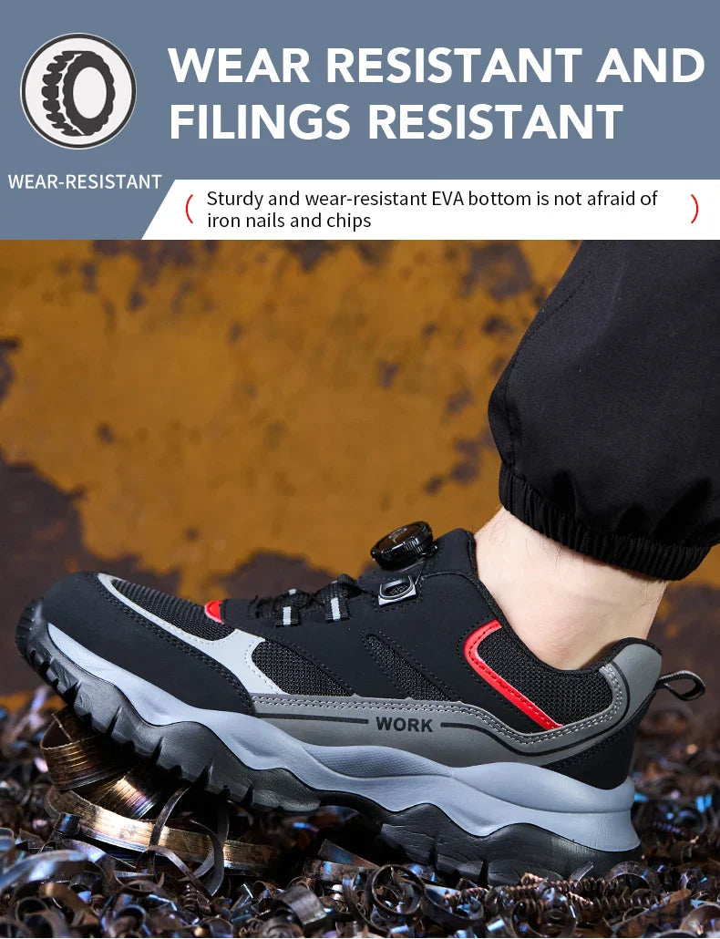 Men's Work Safety Boots Steel Toe Shoes Indestructible Shoes Puncture-Proof Work Boots Kevlar fabric Rotating Button Shoes