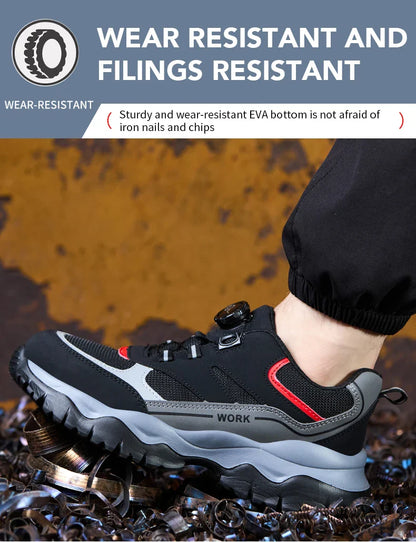 Men's Work Safety Boots Steel Toe Shoes Indestructible Shoes Puncture-Proof Work Boots Kevlar fabric Rotating Button Shoes
