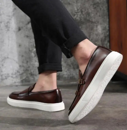 Fashion Men's Casual Shoes Snakeskin Grain Leather Men Retro British Style Loafers Monk Shoes Mens Slip-on Outdoor Driving Flats