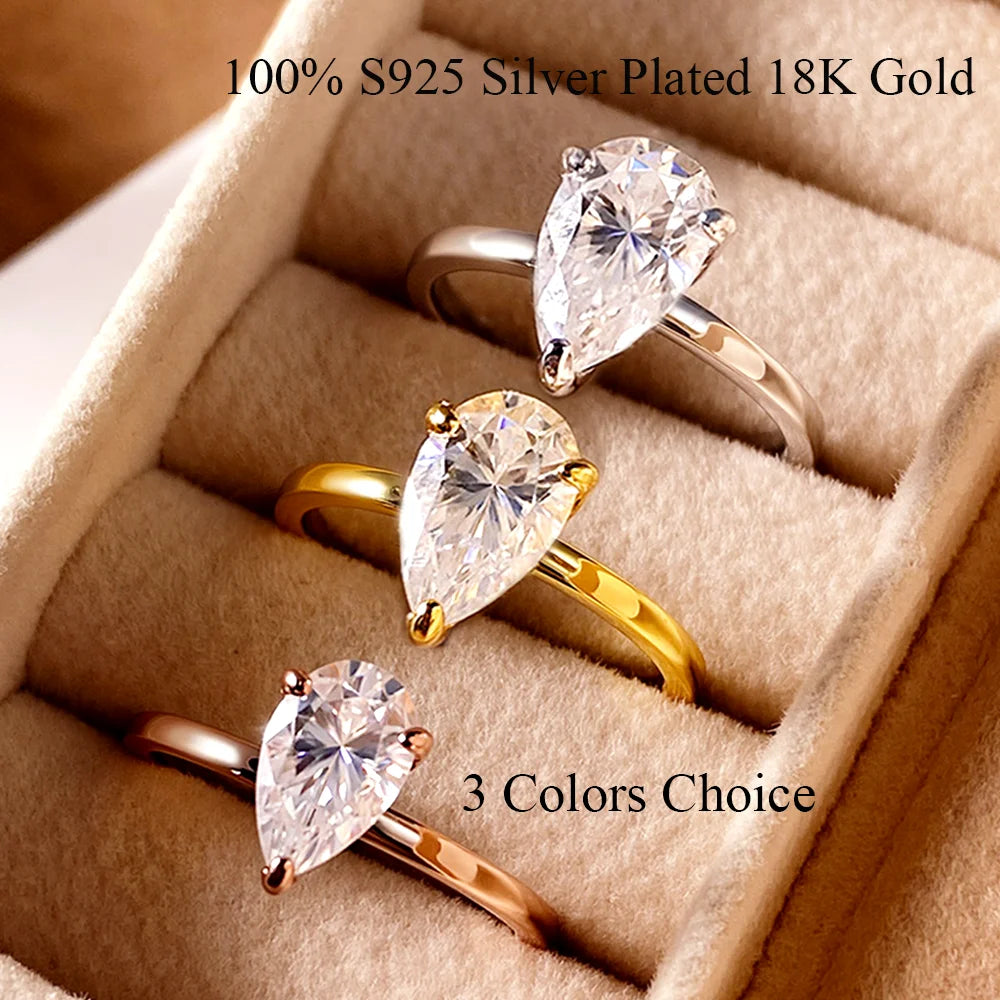 1/2/3/4CT Pear Cut D Color Moissanite Rings/Necklace For Women S925 Silver VVS1 Lab Diamond Waterdrop Pendant Jewely Gift