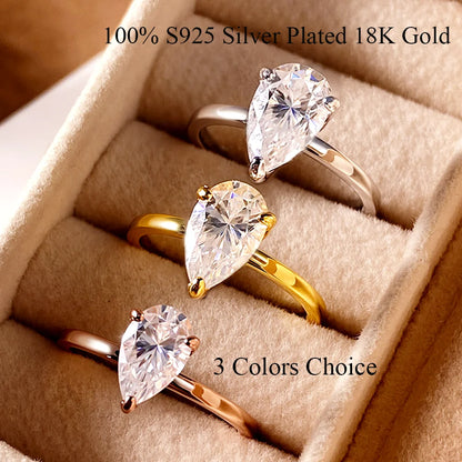 1/2/3/4CT Pear Cut D Color Moissanite Rings/Necklace For Women S925 Silver VVS1 Lab Diamond Waterdrop Pendant Jewely Gift