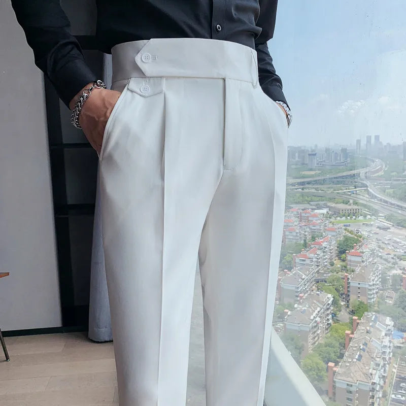 Men British Style Suits Pants New Male Solid High Waist Trousers High Quality Men Formal Slim Fit Business Casual Suit Pants