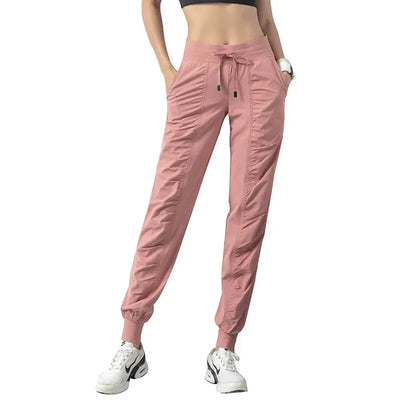 Fabric Drawstring Running Sport Joggers Women Quick Dry Athletic Gym Fitness Sweatpants with Two Side Pockets Exercise Pants