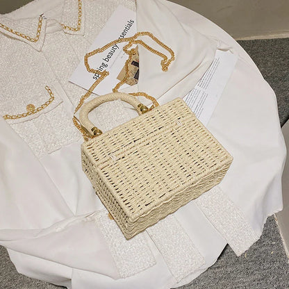 Summer Box Small Purse and Handbags For Women Rattan Straw Woven Crossbody Shoulder Bags Female Fashion Chain Travel Beach Bags