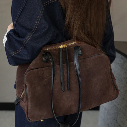 Autumn winter Women's Cow Genuine Leather Tote Bag suede commuting Cowhide Handbags Large Capacity Designer Luxury velvet Bags