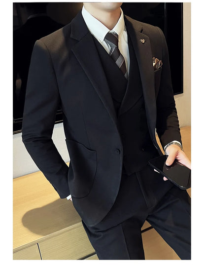 2025 Autumn Winter New Thickened Warm Woolen Blazer Set for Men Korean Version Slim Fit Groom Best Man Wedding Suit Formal Wear