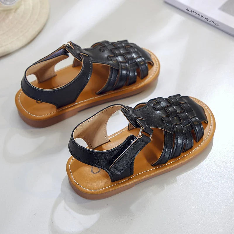 Toddler Sandals for Boys Cut outs Leather Shoes 2026 Summer Brand New Gladiator Sandals Weave Baby Boy Beach Shoes Flats H05096
