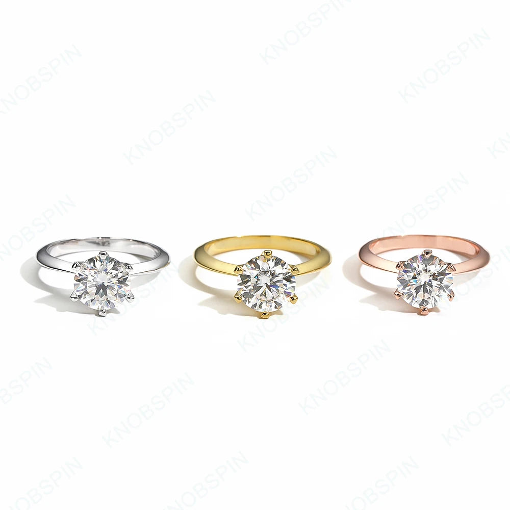 D VVS Moissanite Rings for Women 6 Prong Classic Trendy Solitaire Engagement Wedding Band GRA Certified 925 Sliver Ring