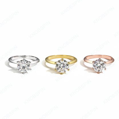 D VVS Moissanite Rings for Women 6 Prong Classic Trendy Solitaire Engagement Wedding Band GRA Certified 925 Sliver Ring