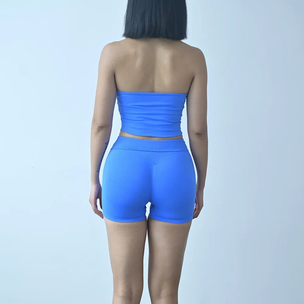 Sexy Halter Neck Beautiful Back High Waist Peach Sports Bras Shorts Suit Pilates Gathering Yoga Vest Training Fitness Bra Sets