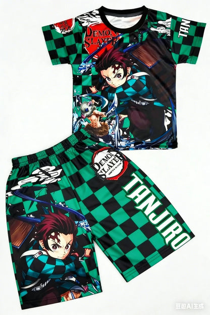 Demon Slayer Kids T-shirt Shorts Set  Anime Kimetsu Tanjiro Rengoku Zenitsu Print BoysGirls Casual Summer Outfit 2Pcs Sportswear