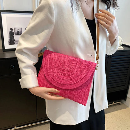 Straw Woven Shoulder Crossbody Bag Beach Clutch Handbag Casual Summer Handmade Envelope Bags for Women Totes Purse