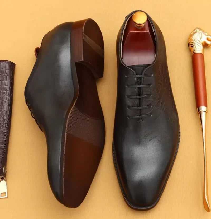 First-layer Cowhide One-piece Leather Oxford Shoes With Laser Engraving Men's Business Formal Shoes Oxfords Social Shoes Man