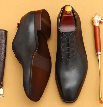 First-layer Cowhide One-piece Leather Oxford Shoes With Laser Engraving Men's Business Formal Shoes Oxfords Social Shoes Man