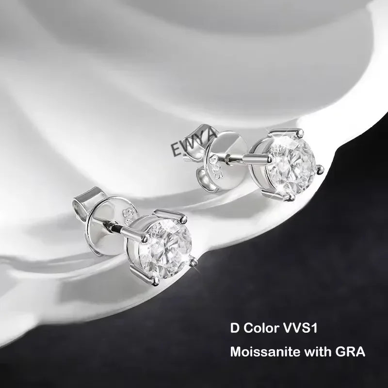 2 in 1 0.5CT Round Brilliant Cut D Color Moissanite Stud Earrings for Women S925 Silver GRA Certified Pierced Earring Gift