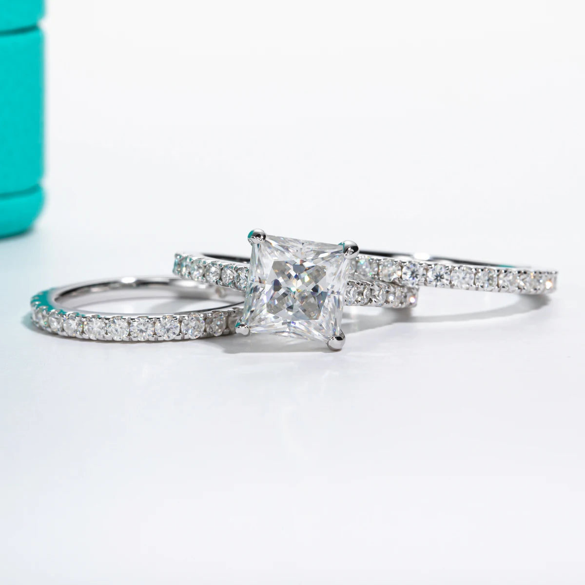 3ct Princess Cut D Color Moissanite Engagement Ring Bridal Sets 925 Sterling Silver Wedding Band Ring Customs Jewelry