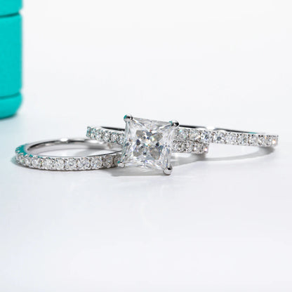 3ct Princess Cut D Color Moissanite Engagement Ring Bridal Sets 925 Sterling Silver Wedding Band Ring Customs Jewelry
