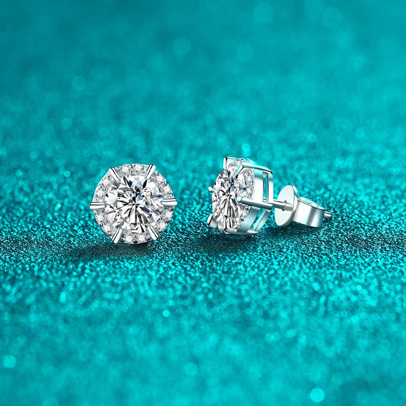 1ct Moissanite Stud Earrings for Women Sparkling Classic Wedding Lab Diamond Earring 925 sterling silver Women's earrings