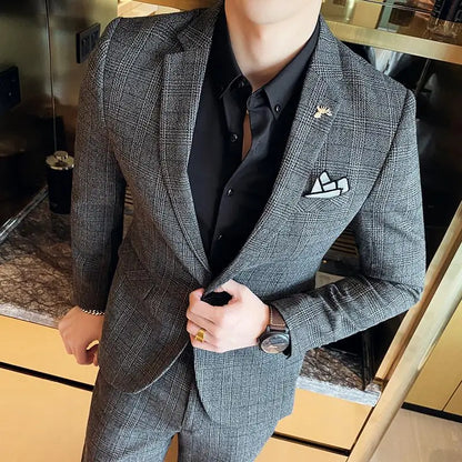 Men's Slim Fit Business Suit High Quality Boutique Fashion Two-Piece Set Handsome Trend Banquet Four Seasons Trousers Included
