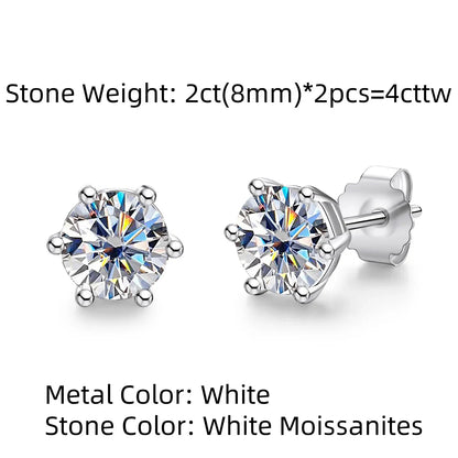 4/2/1ct Total Moissanite Stud Earrings 925 Sterling Silver Certificate Moissanite Earrings Jewelry Making Supplies