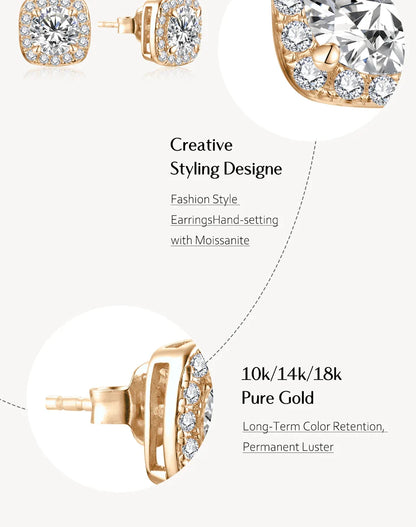 Luxurly 1.0ct Moissanite Earrings Diamond 925 Sterling Silver Gold Plated Moissanite Fine Jewelry Certificate Wholesale