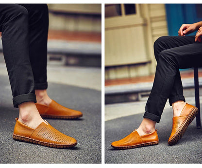 New Summer Breathable Men Loafers Handmade Leather Men's Driving Shoes Luxury Brand Flat Casual Shoes Soft Breathable Men Shoes