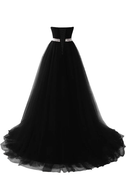 A-line Strapless Tulle Royal Blue Evening Dresses Lace Up Crystal Sequin Formal Party For Bride Sexy Prom Gown Wedding Party