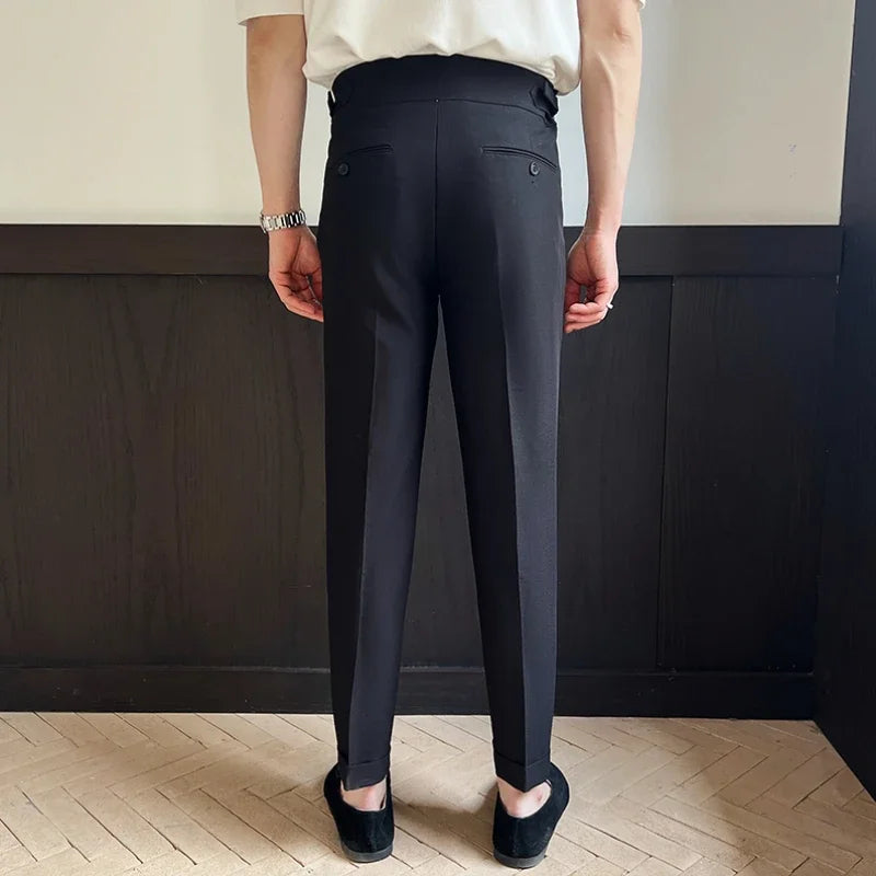 Men's Naples High-waisted Trousers, Casual Trousers Slim Small Foot Cropped Trousers.2024 Solid Color Formal Trousers.29-38