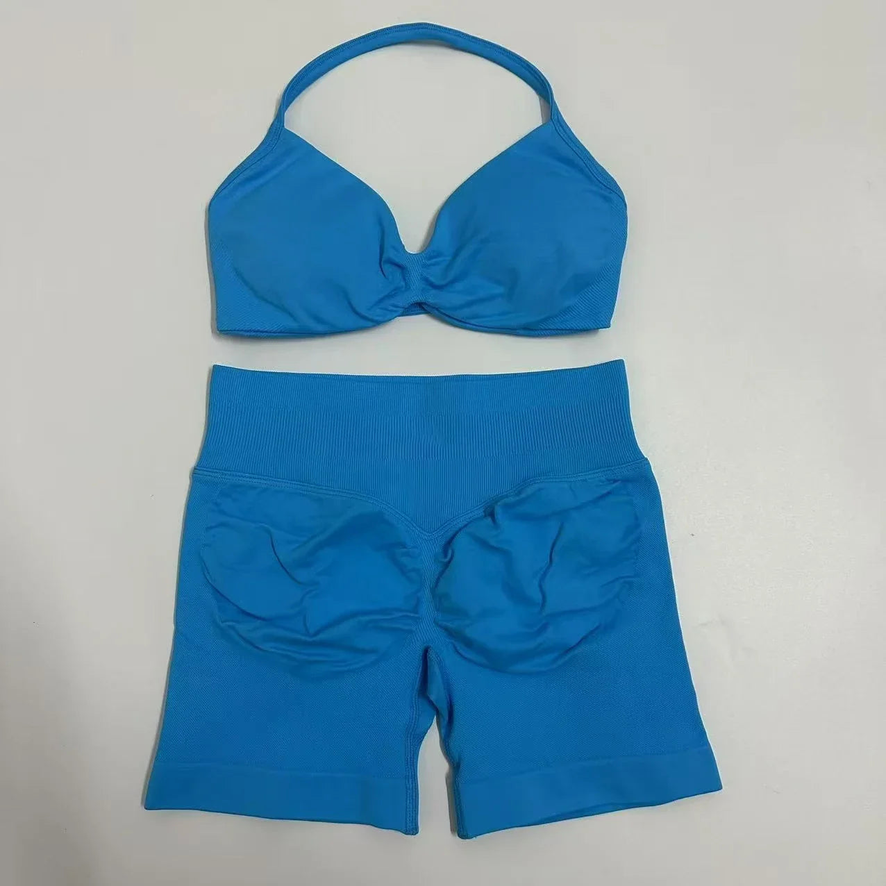 Impact Womens 2 Piece Yoga Set Strappy Seamless Sports Bra and High Waist Scrunch Shorts for Gym Workout and Fitness Training