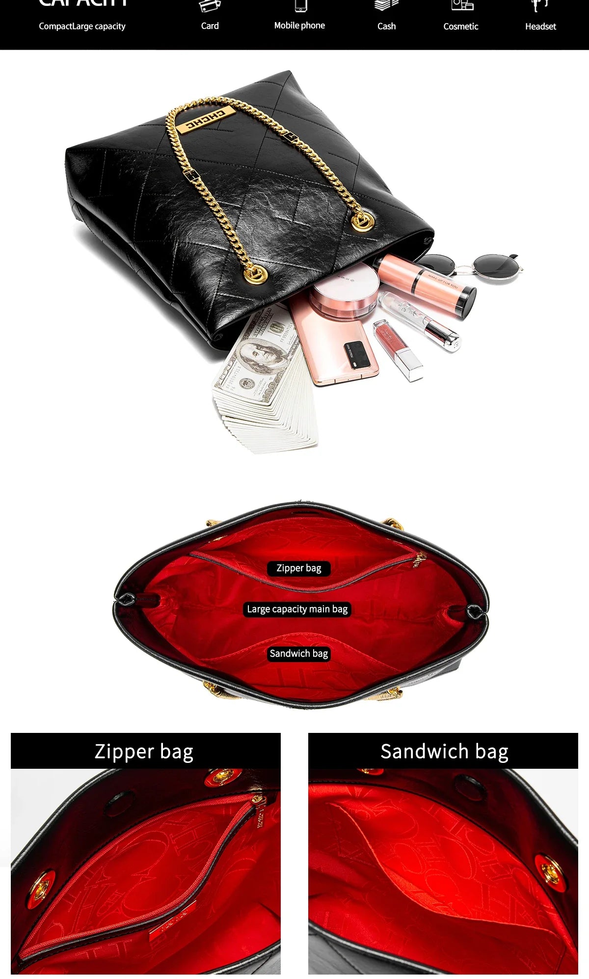 Women's Tote Bag 2025 New High Quality Chain Bag Women's Shoulder Bag Business Commuter