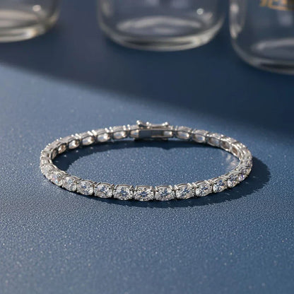 0.3-1.5CT Oval Cut Moissanite Hip-hop Tennis Bracelets for Women Men Lab Diamond Wedding Party 100% S925 Silver Chain
