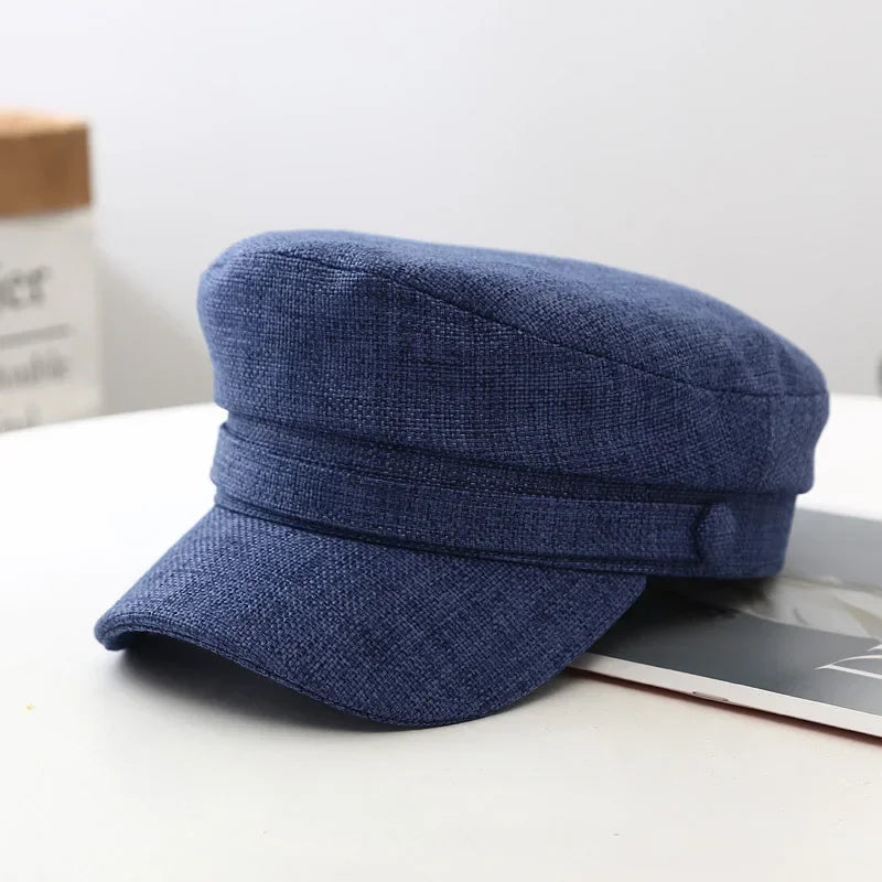 Fashion Solid Visor Military Hat spring and Autumn Linen Breathable Beret Cap For Women Retro England Style Flat Cap