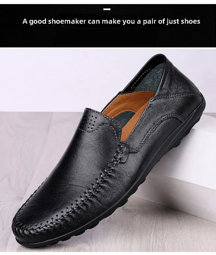 Men's Business Casual Shoes Leather Stitching Comfortable Breathable Rubber Bottom Second Layer Cowhide