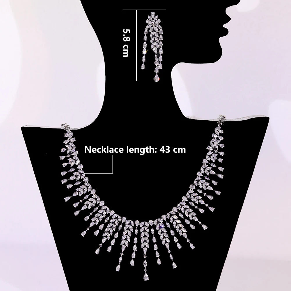 New CZ Design African Bridal Jewelry Set Fashion Leaf Shape Fringe Zircon Necklace 2-piece Set Women's Wedding Party Accessories