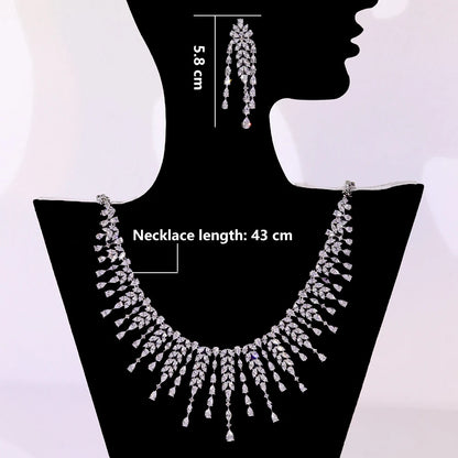 New CZ Design African Bridal Jewelry Set Fashion Leaf Shape Fringe Zircon Necklace 2-piece Set Women's Wedding Party Accessories