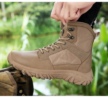 Brand High-Top Leather Men's Boots Breathable Desert Combat Men Work Ankle Outdoor Non-slip Hiking Boots Men's Motorcycle Boots