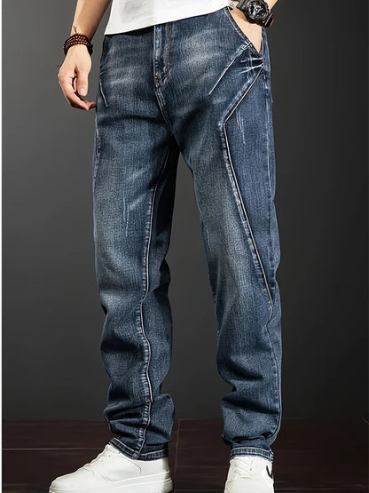 Calça Jeans Masculina Reta com Elastano Casual com Design Personalizado Caimento Confortável Estilo Moderno