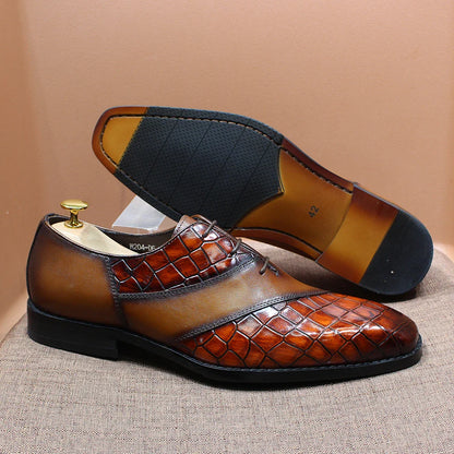 Fashion Mens Oxford Crocodile Pattern Cow Patent Leather Lace Up Wedding Party Office Formal Dress Shoes for Men Mixed Colors