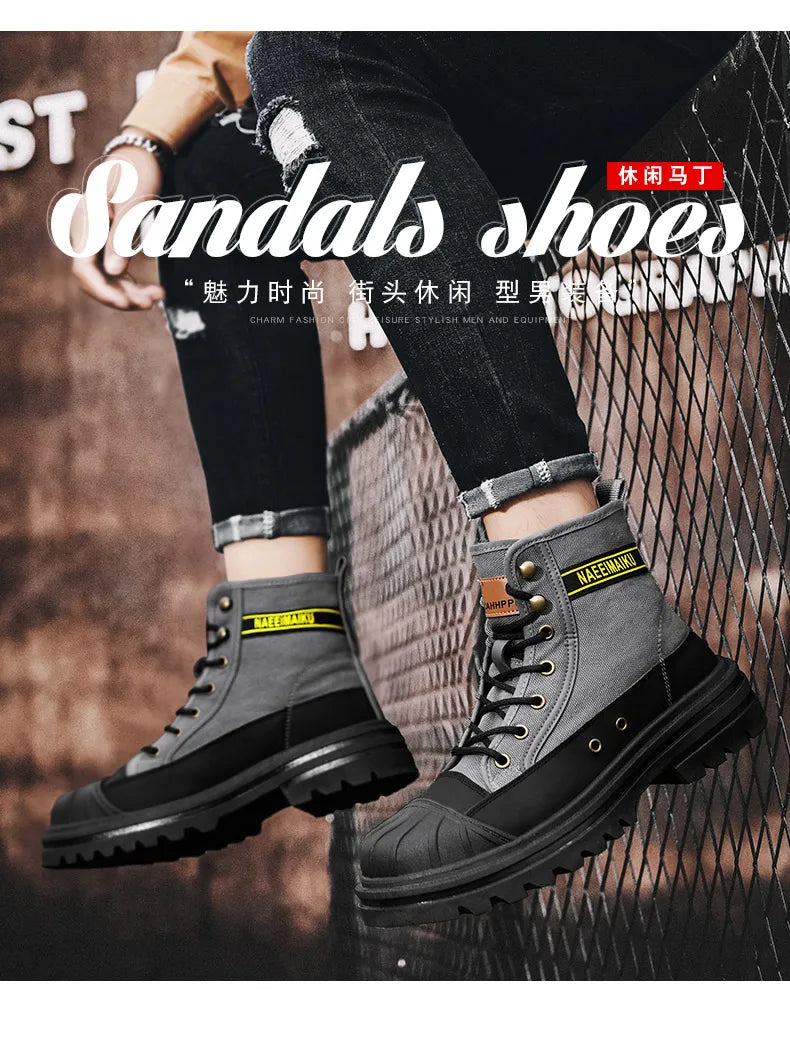 Men's boots four seasons high-top casual boots canvas boots soft-soled non-slip thick-soled outdoor boots fashion tooling boots
