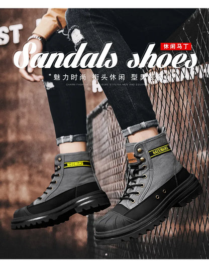 Men's boots four seasons high-top casual boots canvas boots soft-soled non-slip thick-soled outdoor boots fashion tooling boots