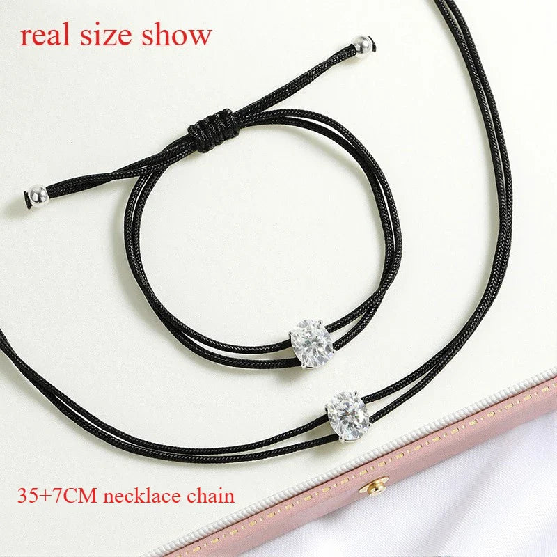 3CT Oval Cut Moissanite Braided Cord Bracelets for Women Men Adjustable Sliding-Knot Dainty Pure S925 Silver Chain D VVS1