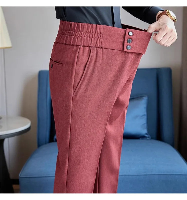 Men Summer Boutique Suits Pants Male Formal Wear Trousers Quality Men British Style Ice Silk Fabric Business Casual Suit Pants