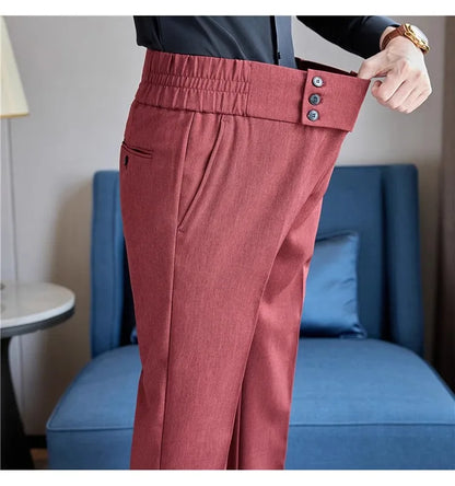 Men Summer Boutique Suits Pants Male Formal Wear Trousers Quality Men British Style Ice Silk Fabric Business Casual Suit Pants