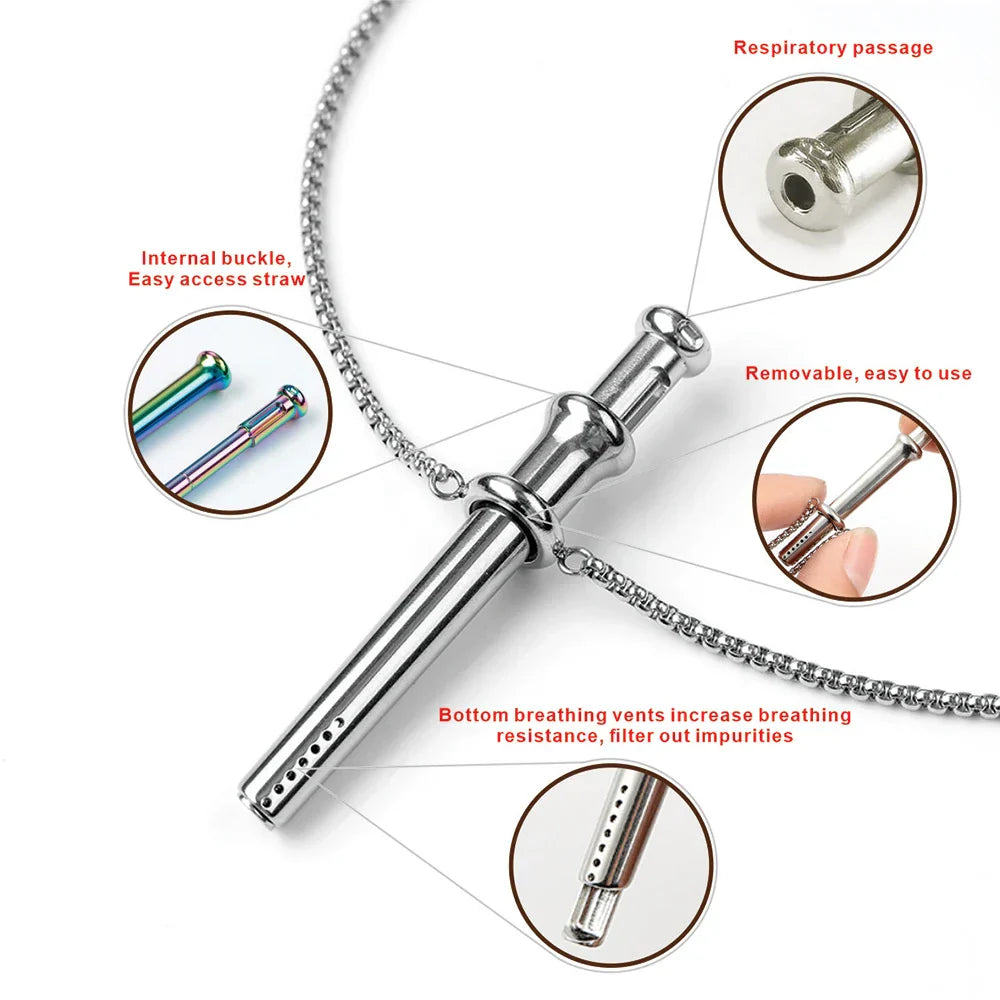 1pc Stress Anxiety Relief Necklace 56mm Length Stainless Steel Meditation Necklace Quit Smoking Anxiety Relief Necklace
